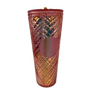 NWT Starbucks Holiday 2021 Iridescent Rose Gold Jeweled Cold Cup Tumbler 24oz